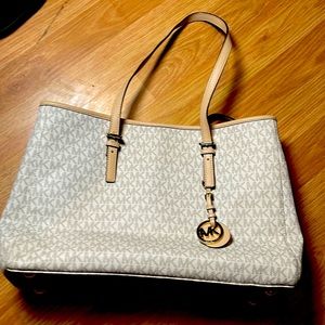 Michael Kors Tan and White Large Purse